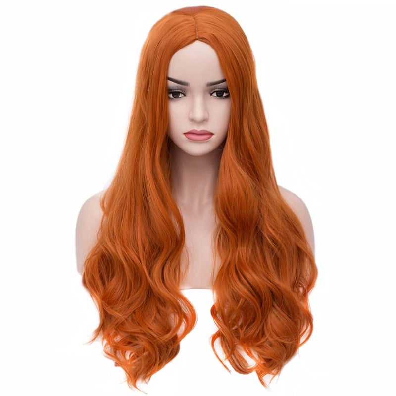 BERON Orange Wig Long Curly Wig Orange Wigs for Women Ginger Wigs Heat Resistant Synthetic Hair with Hairnet - Image 2